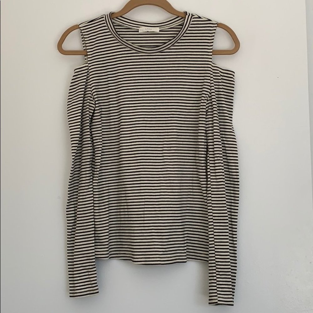 Lush Cold Shoulder Black and White Striped Top